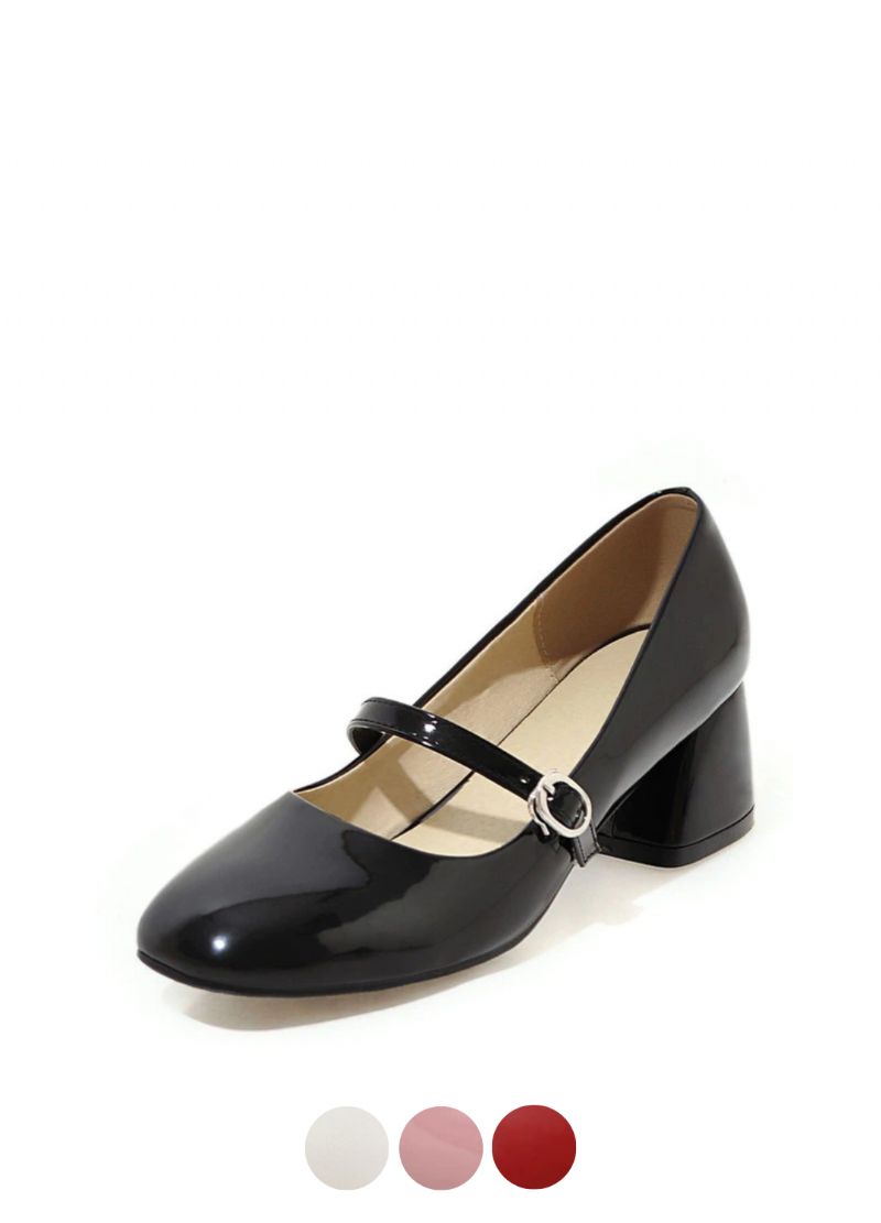 Abby Dames Mid Hak Gesp Zwarte Schoenen