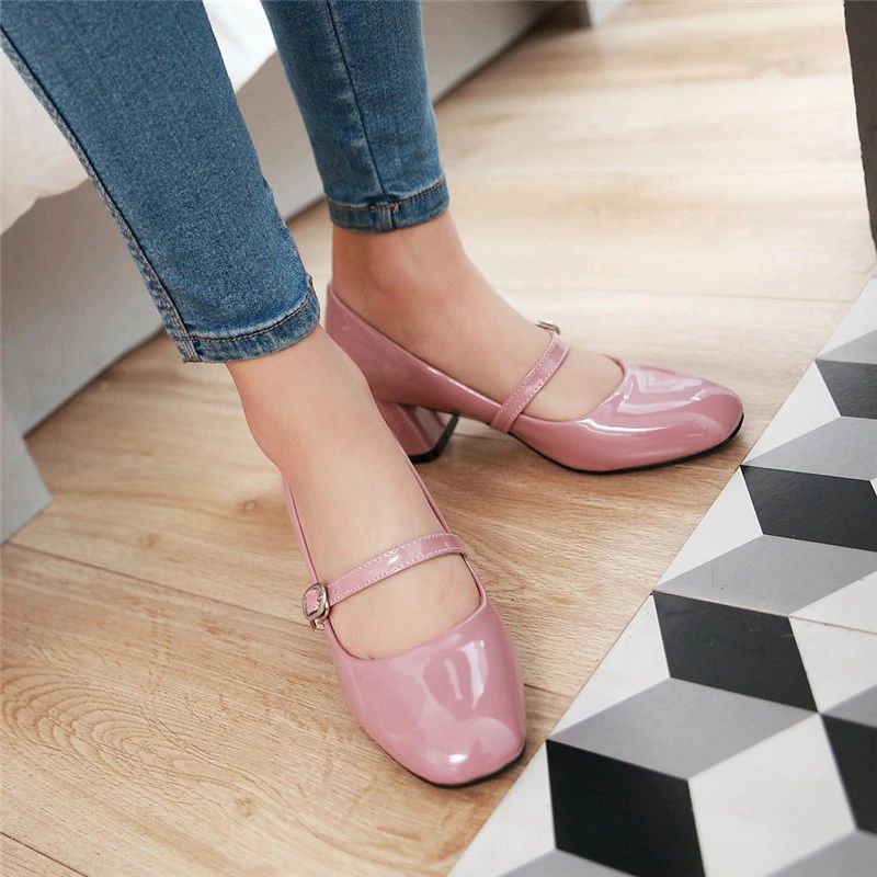 Abby Dames Mid Hak Gesp Zwarte Schoenen - Zwart