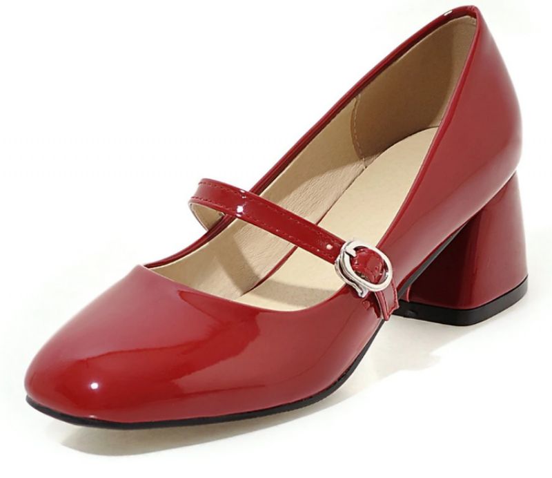 Abby Dames Mid Hak Met Gesp Schoenen - Rood