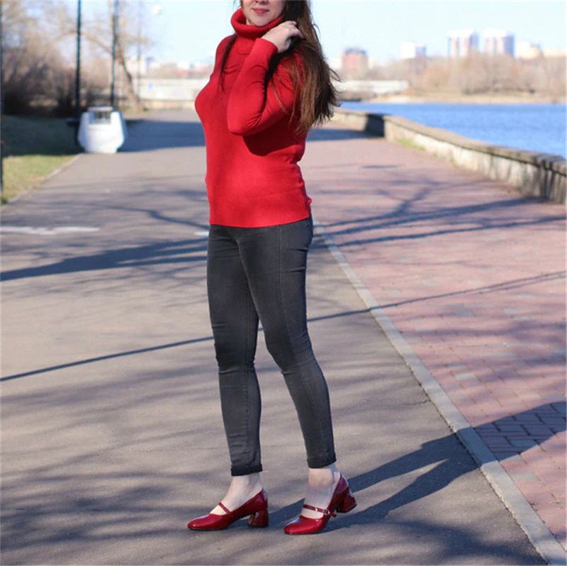 Abby Dames Mid Hak Met Gesp Schoenen - Rood