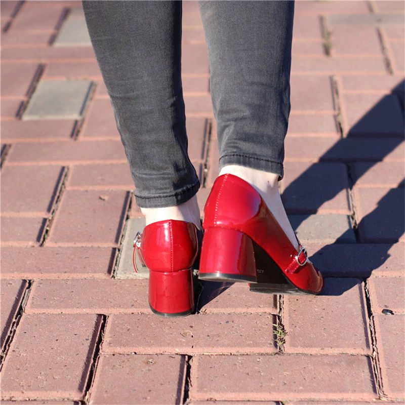 Abby Dames Mid Hak Met Gesp Schoenen - Rood