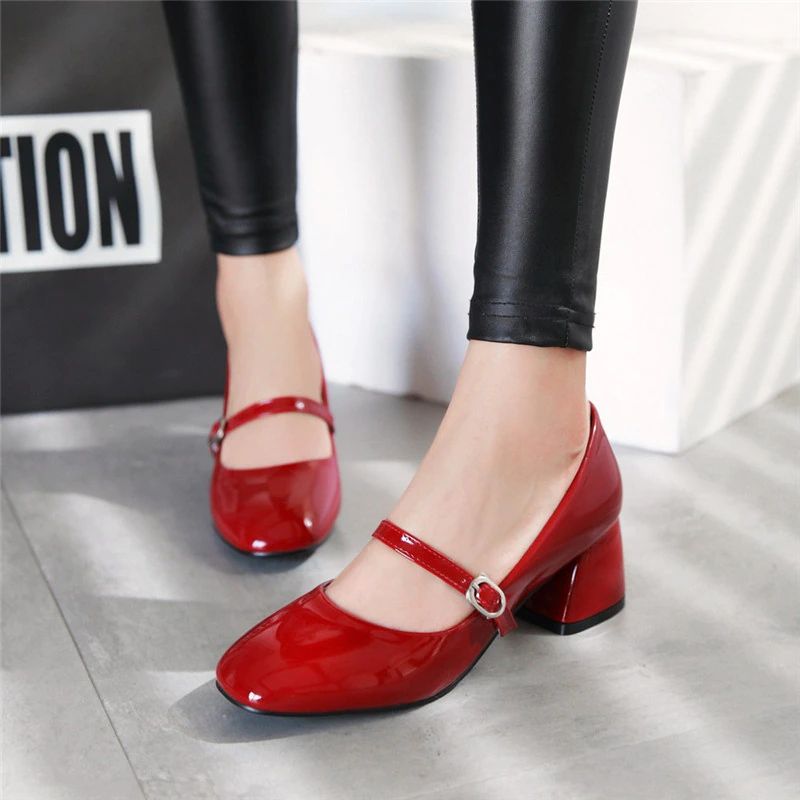 Abby Dames Mid Hak Met Gesp Schoenen - Rood