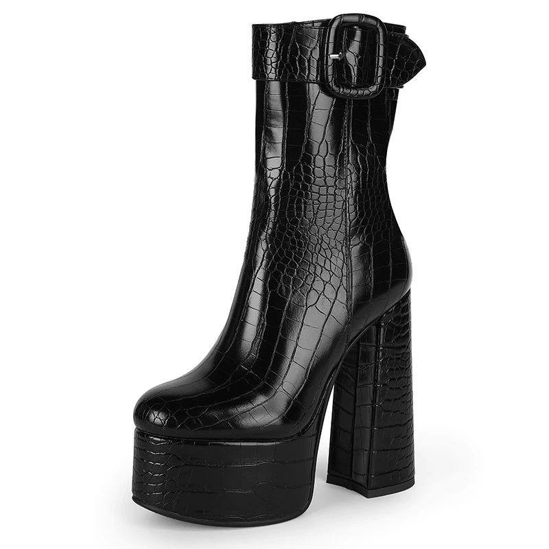 Addams Dames Hoge Hak Platform Zwarte Laarzen - Zwart