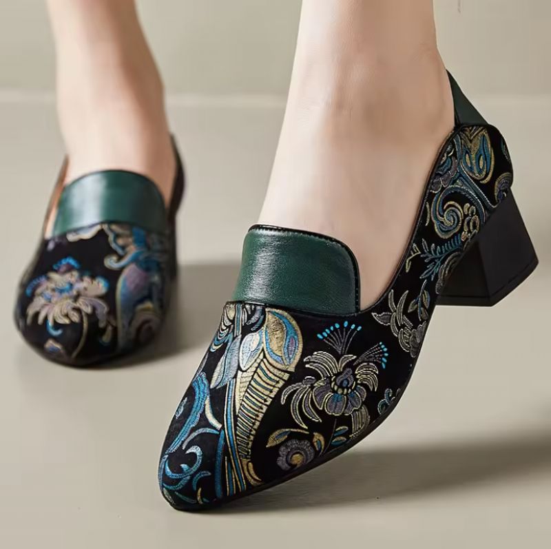 Adela Dames Leren Dress Pumps - Groen