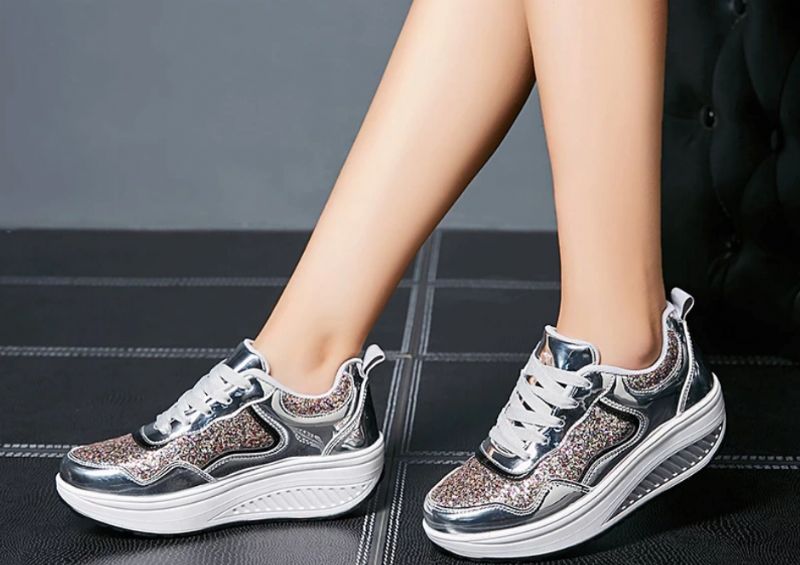 Adonis Dames Flat Met Platform Patent Sneakers Schoenen - Zilver