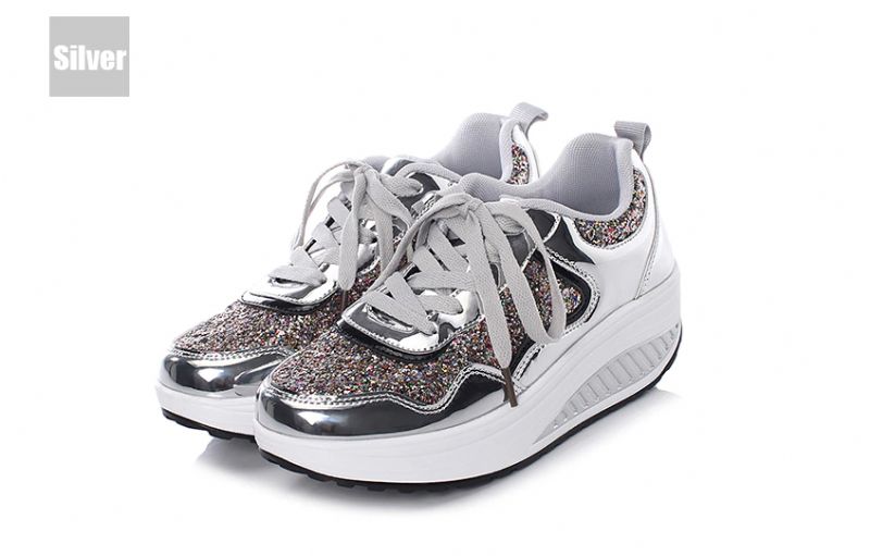 Adonis Dames Flat Met Platform Patent Sneakers Schoenen - Zilver