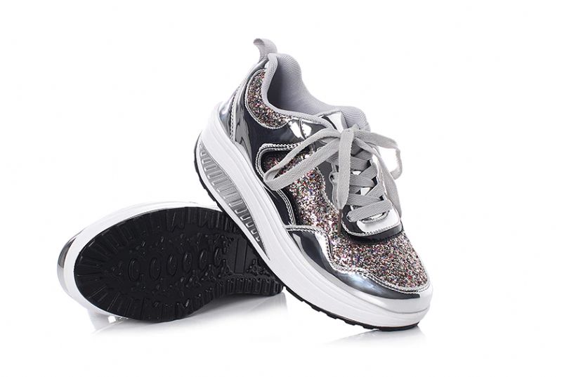 Adonis Dames Flat Met Platform Patent Sneakers Schoenen - Zilver