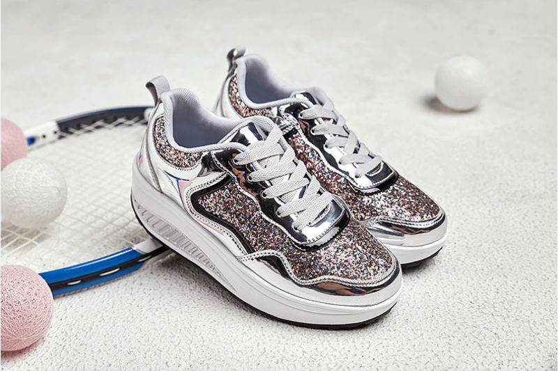 Adonis Dames Flat Met Platform Patent Sneakers Schoenen - Zilver
