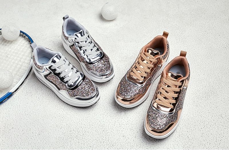 Adonis Dames Flat Met Platform Patent Sneakers Schoenen - Zilver
