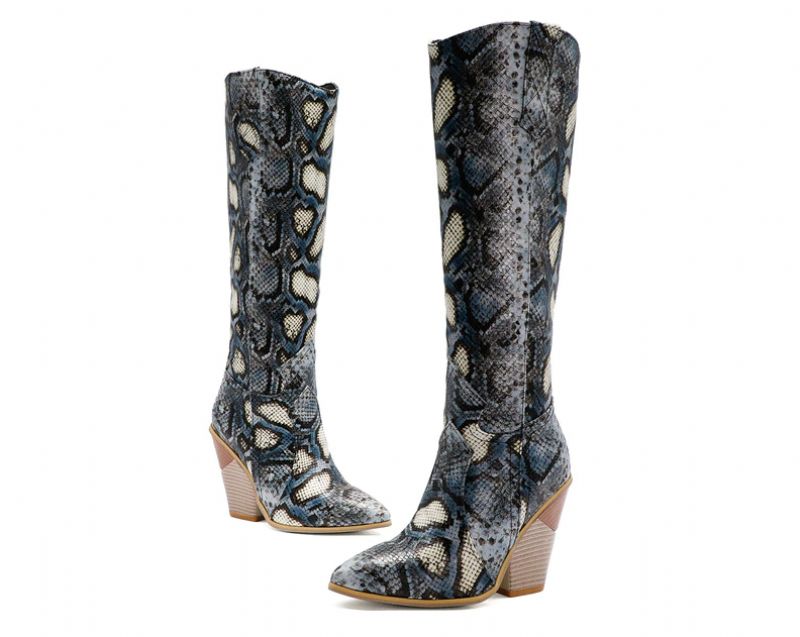 Aiden Dames Werk Kniehoge Winterlaarzen - Blauw Zonder bont