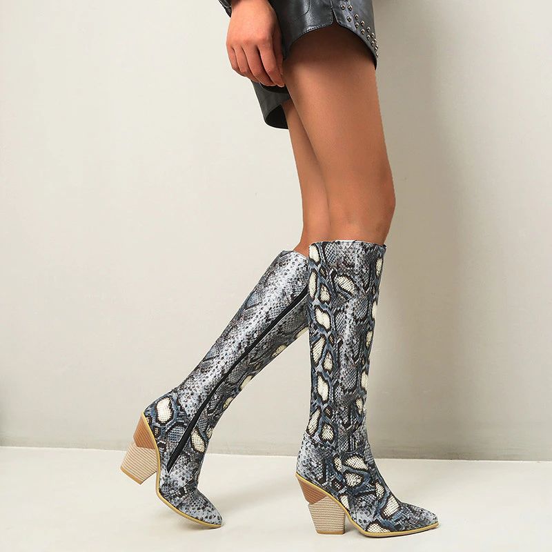 Aiden Dames Werk Kniehoge Winterlaarzen - Blauw Zonder bont