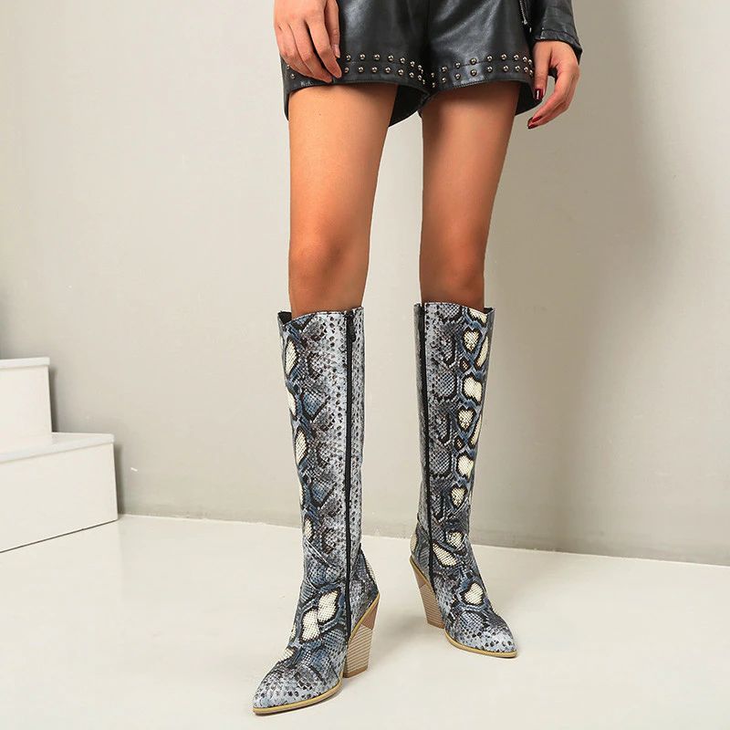 Aiden Dames Werk Kniehoge Winterlaarzen - Blauw Zonder bont