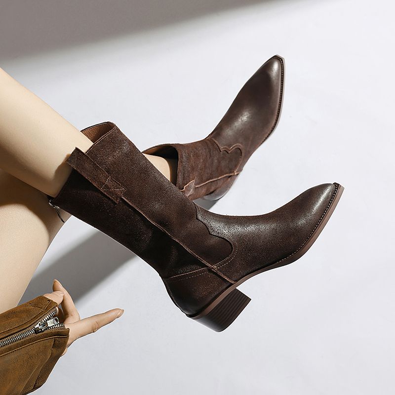 Aila Dames Leren Western Laarzen - Zwart