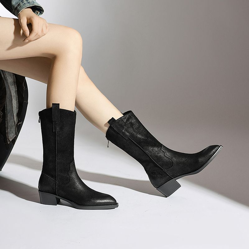 Aila Dames Leren Western Laarzen - Zwart