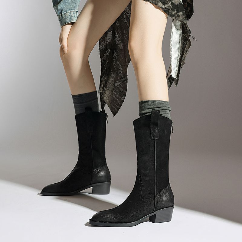 Aila Dames Leren Western Laarzen - Zwart
