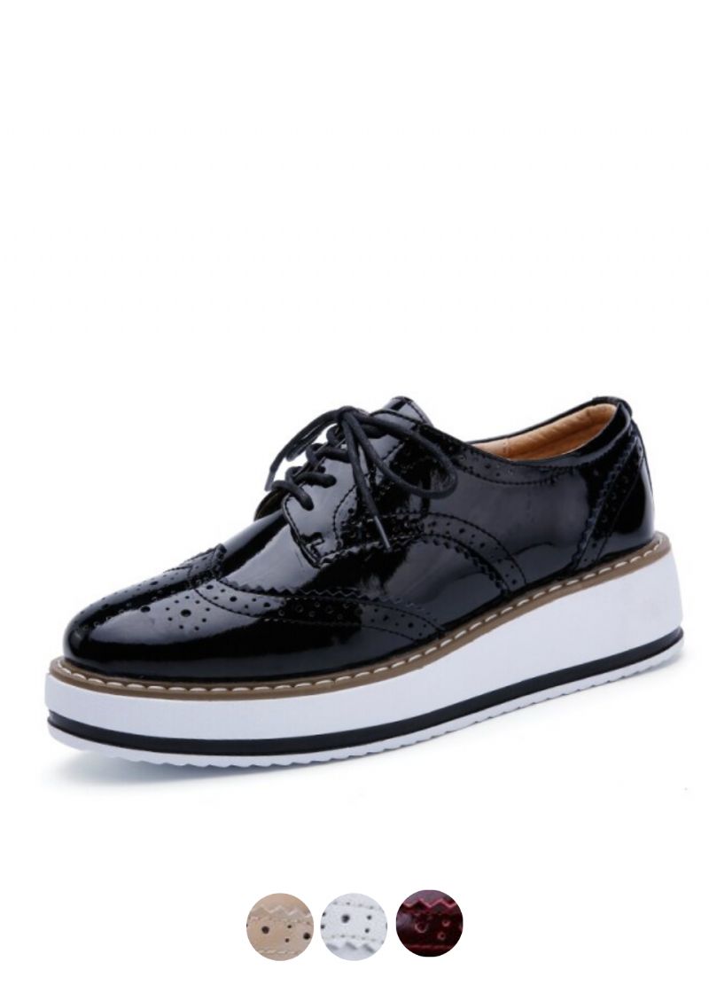 Akira Vrouwen Patent Leren Platform Platte Zwarte Schoenen