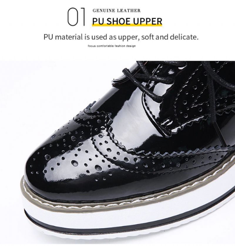 Akira Vrouwen Patent Leren Platform Platte Zwarte Schoenen - Zwart