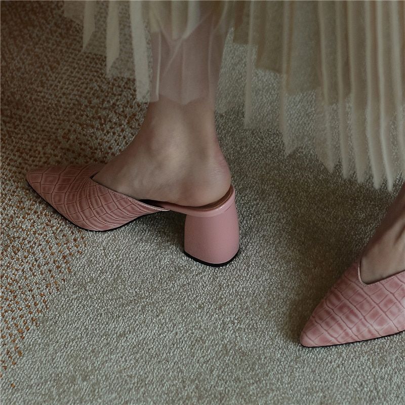 Alandra Dames Leren Muiltjes Pumps - Roze