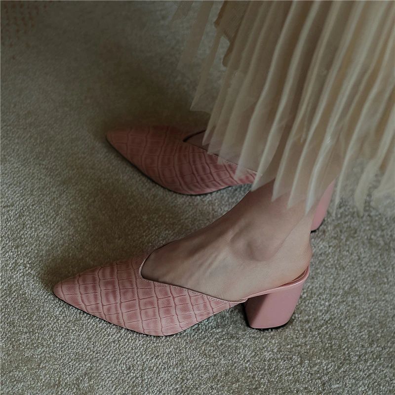 Alandra Dames Leren Muiltjes Pumps - Roze