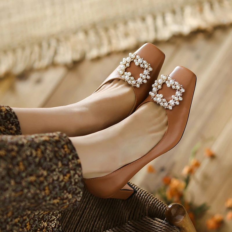 Alba Dames Hoge Hak Leren Pumps Schoenen - Beige