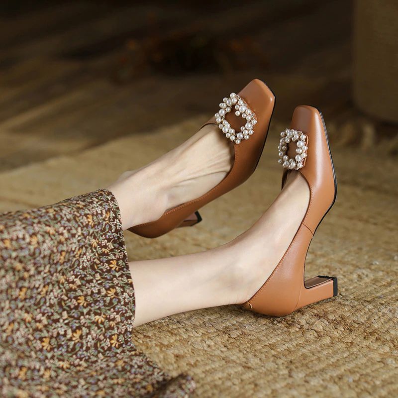 Alba Dames Hoge Hak Leren Pumps Schoenen - Beige