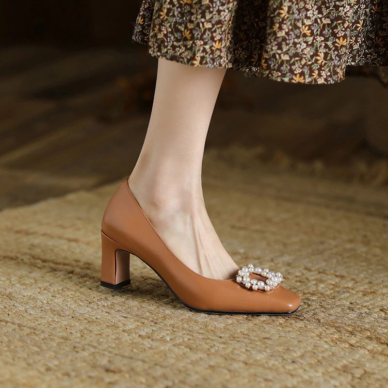 Alba Dames Hoge Hak Leren Pumps Schoenen - Beige