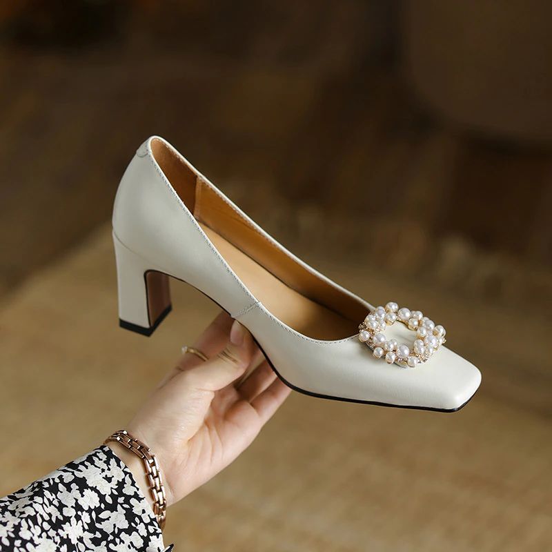 Alba Dames Hoge Hak Leren Pumps Schoenen - Beige