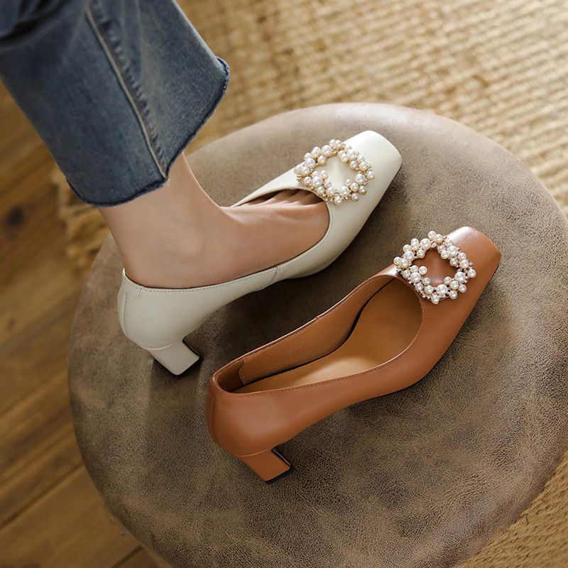 Alba Dames Hoge Hak Leren Pumps Schoenen - Beige