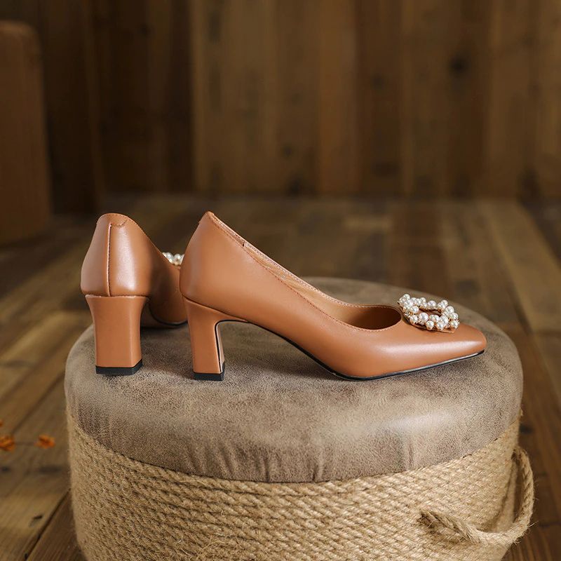 Alba Dames Hoge Hak Leren Pumps Schoenen - Beige