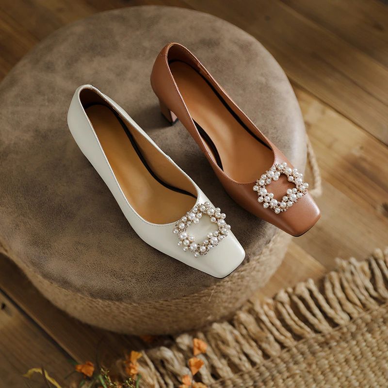 Alba Dames Hoge Hak Leren Pumps Schoenen - Beige
