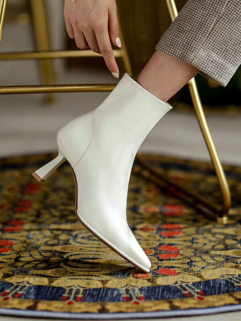 Alba Dames Leren Enkellaarzen - Beige
