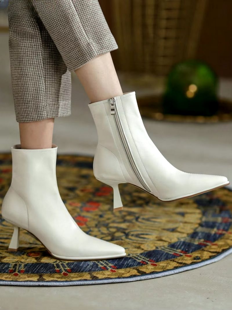 Alba Dames Leren Enkellaarzen - Beige