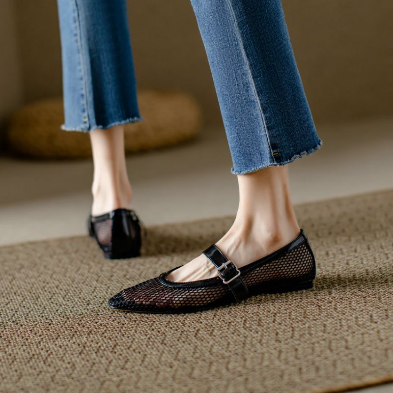 Albania Dames Casual Mesh Flat - Zwart