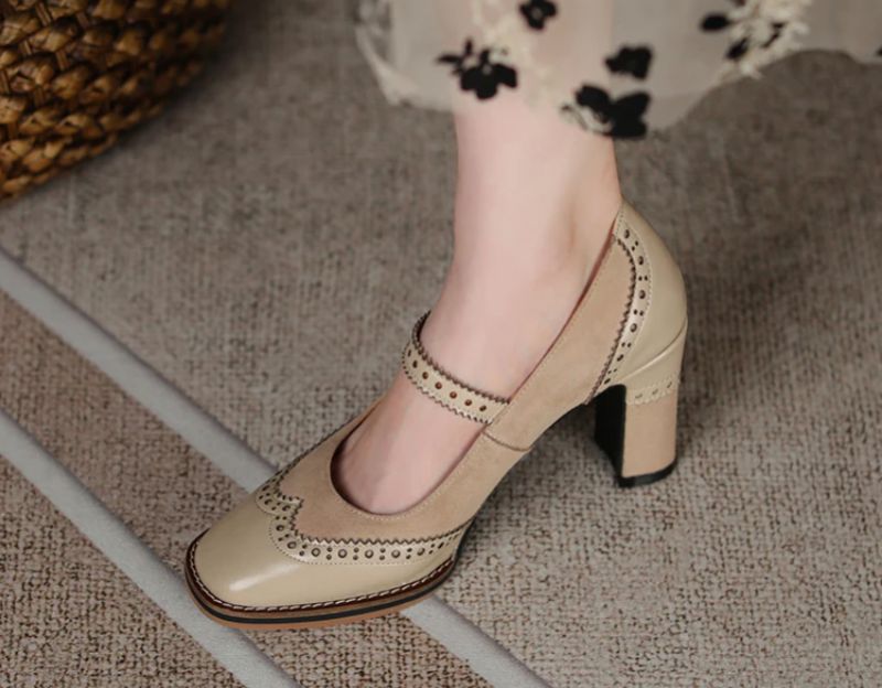 Albany Dames Brogues Pump Schoenen - Abrikoos