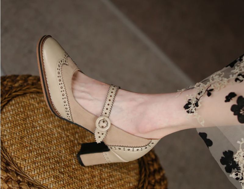 Albany Dames Brogues Pump Schoenen - Abrikoos