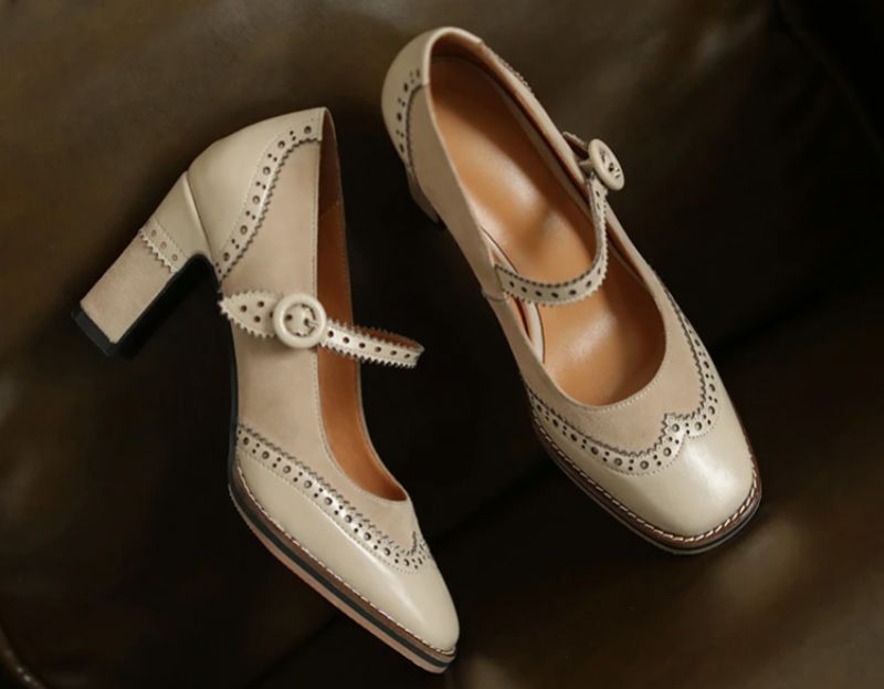 Albany Dames Brogues Pump Schoenen - Abrikoos