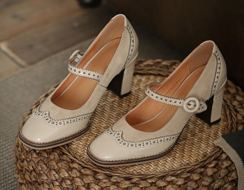 Albany Dames Brogues Pump Schoenen - Abrikoos
