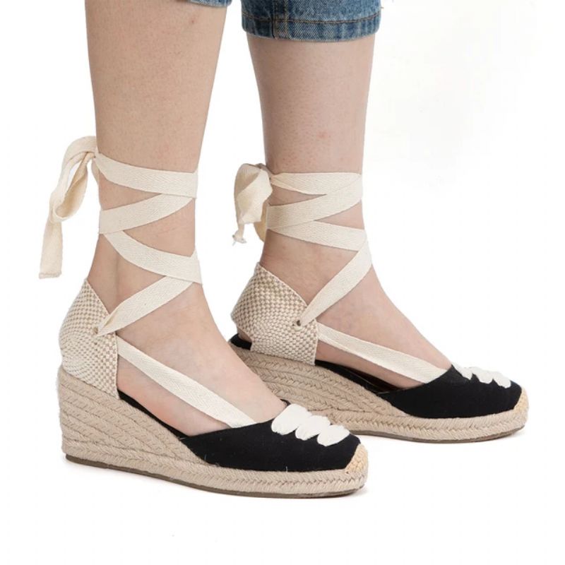 Albertina Dames Espadrille Wedges Sandalen - Zwart 3in