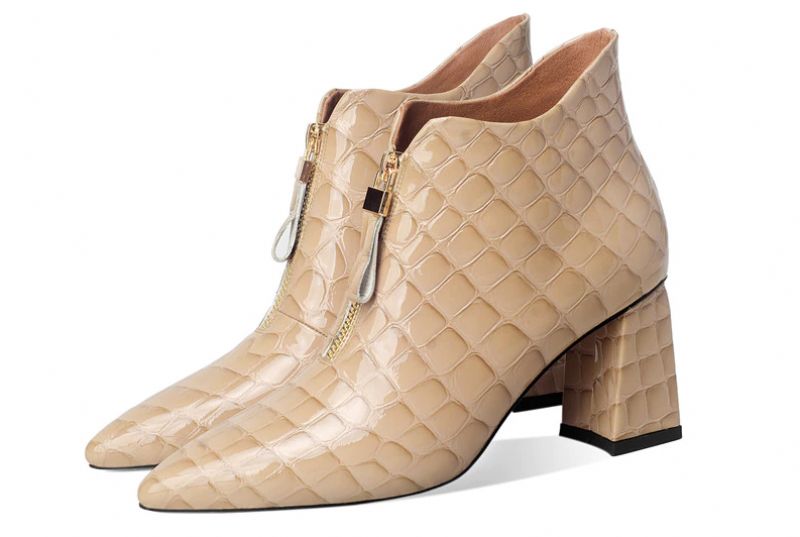 Albin Dames Leren Enkellaarsjes - Beige