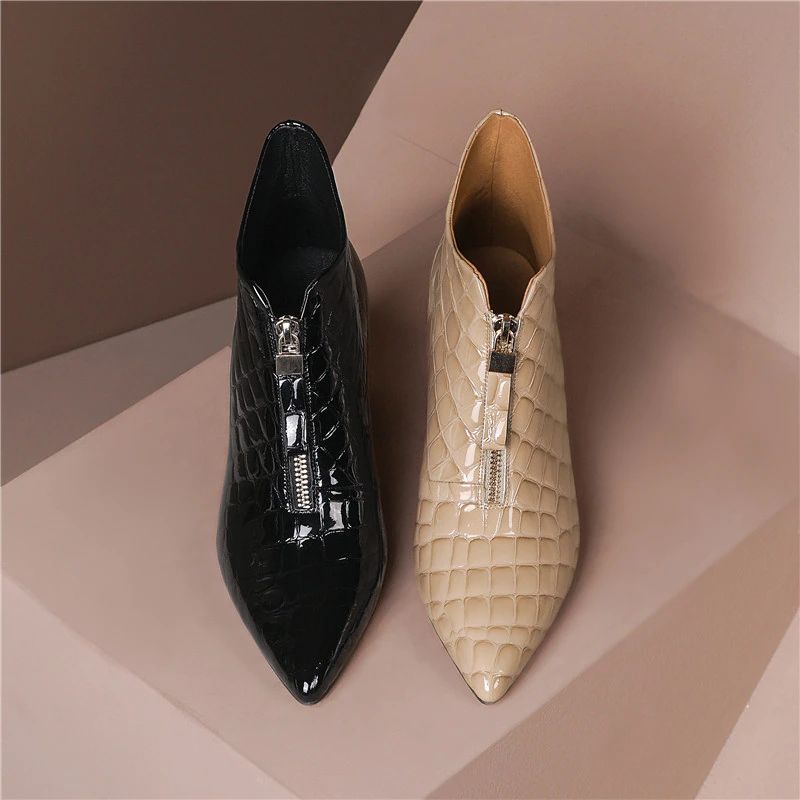 Albin Dames Leren Enkellaarsjes - Beige