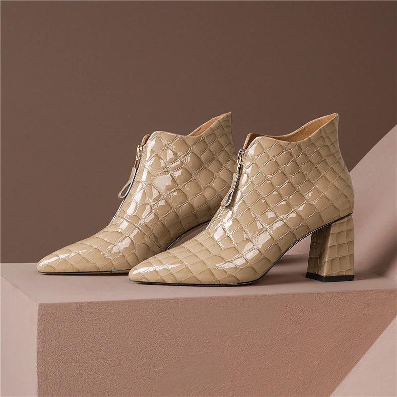 Albin Dames Leren Enkellaarsjes - Beige