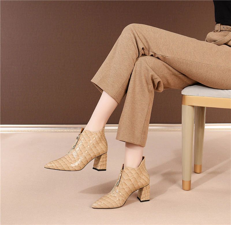 Albin Dames Leren Enkellaarsjes - Beige