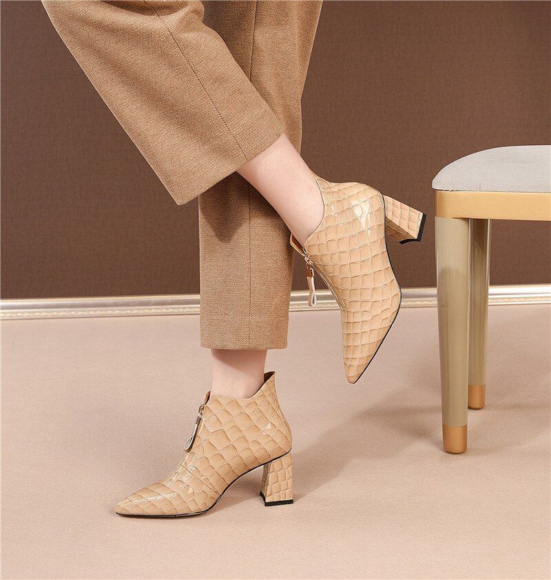 Albin Dames Leren Enkellaarsjes - Beige