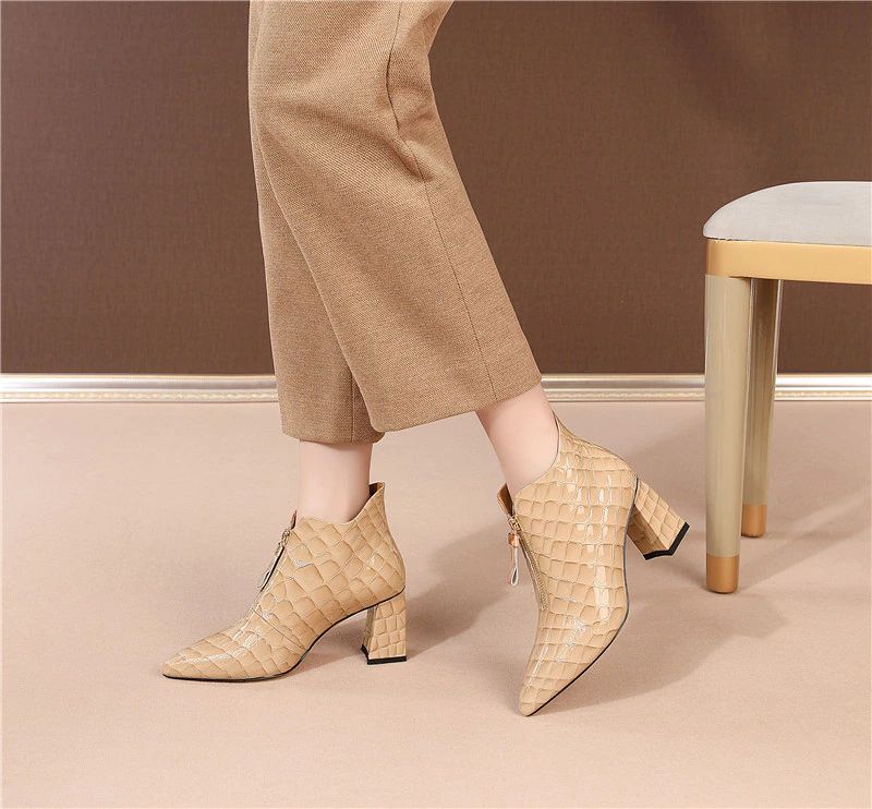 Albin Dames Leren Enkellaarsjes - Beige