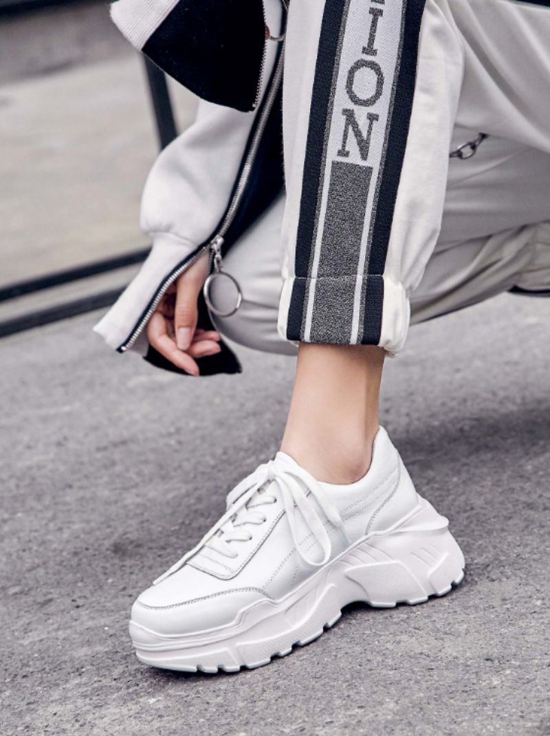Alcolea Dames Leren Veter Platform Sneaker - Wit