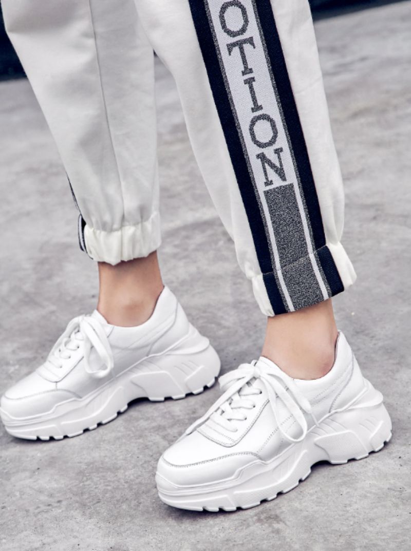 Alcolea Dames Leren Veter Platform Sneaker - Wit