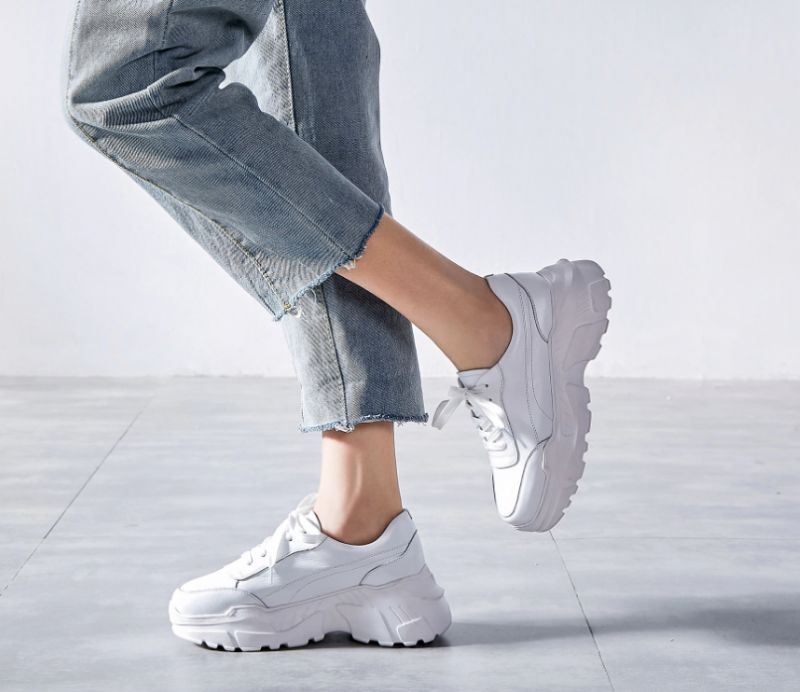 Alcolea Dames Leren Veter Platform Sneaker - Wit