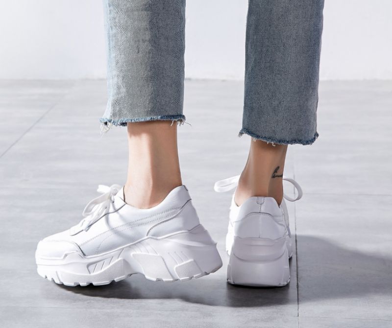 Alcolea Dames Leren Veter Platform Sneaker - Wit