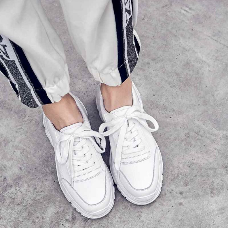 Alcolea Dames Leren Veter Platform Sneaker - Wit