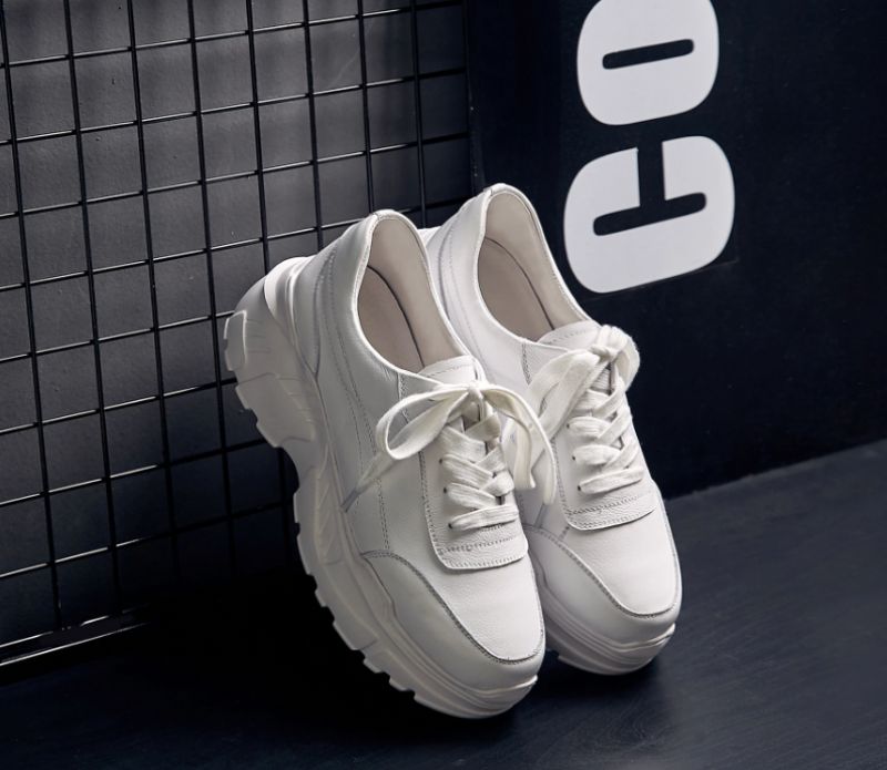 Alcolea Dames Leren Veter Platform Sneaker - Wit